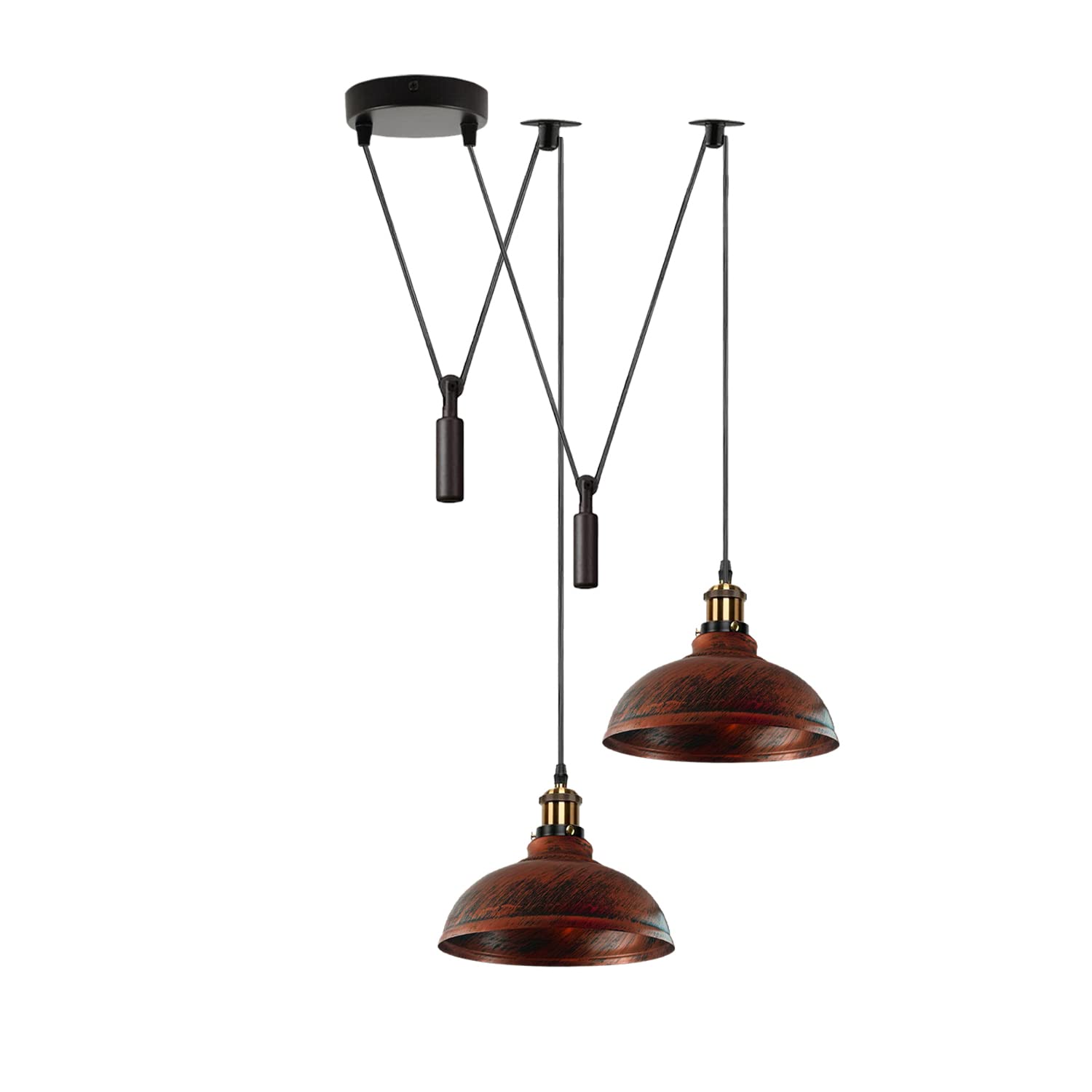 LEDSone Retro 2 Head Spider Light Ceiling Pendant Lamp Shade Metal 29cm Rustic Red E27 Base Adjustable Hanging Industrial Fixture for Living Room Bedroom Cafe Hall Loft
