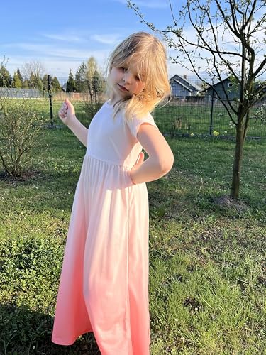 Image of Arshiner Girls Maxi Dress Long /Short Sleeve Casual Holiday Dress with Pockets for 5-13 Years