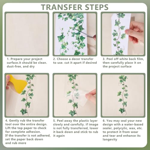 OLYCRAFT 3pcs/Set Green Leaf Rub on Transfers for Furniture 15x30cm Transfer Stickers with Ivy PVC Waterproof Decorative Stickers Wall Art Decals for Bedroom Living Room Decoration - Image 4