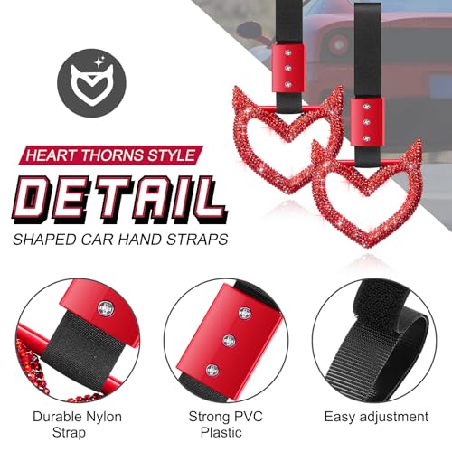 Image of Fabbay Bling Car Accessories Bling Heart Handle Ring Car Accessory for Women Heart Hand Strap Drift Charm Rear Bumper Warning Ring Decor for Auto Bus Interior Exterior Decoration (Red, Devil Style)
