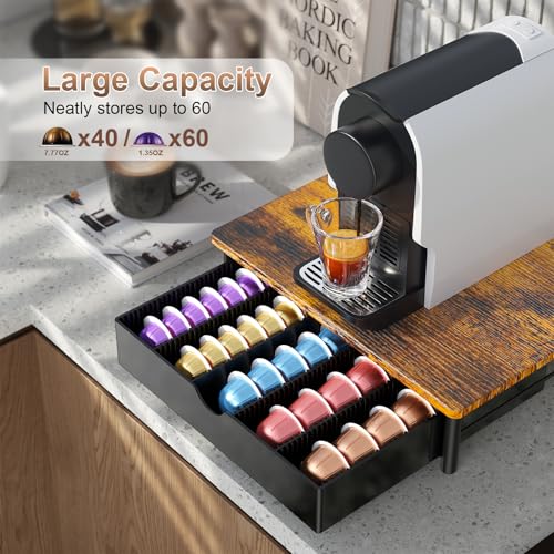 Image of gianotter Wood Vertuo Pod Holder Drawer, Compatible with Nespresso Vertuo Capsules, Compatible with 40 Large or 60 Small Nespresso Capsule Organizer