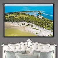 Framed Canvas Wall Art Coastal Scenery Aerial Coastal Cool Multicolor Ocean Photography Realism Relax/Calm - 16x24 inches