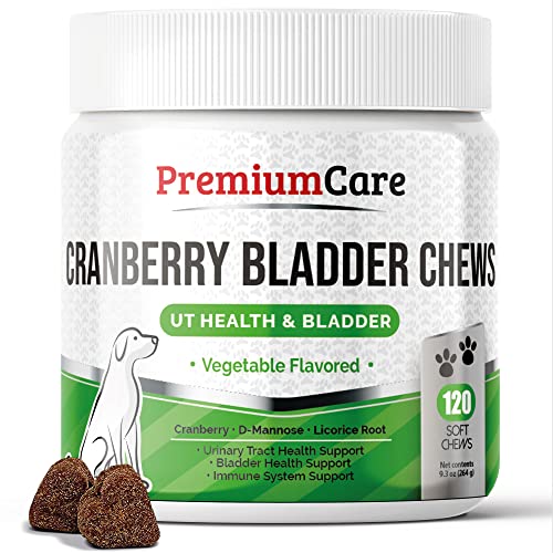 Premium Care Cranberry Bladder Chews - Dog Supplements for Urinary Tract (UT) Health, Bladder and Kidney Support - Cranberry Chewables with Vitamins for Better Bladder Control for Dogs - 120 Chews