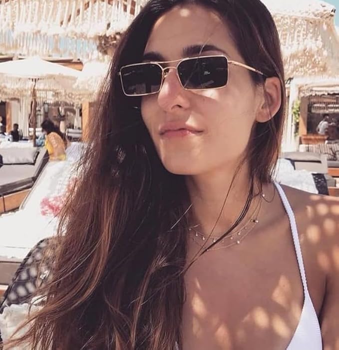 Image of Karan Aujla Classic Retro Frame Vintage Narrow Rectangular Pimp Metal Sunglasses Goggles For Men & Women (silver, black, Gold)