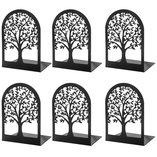 GOMETY 6 Stück Metall-Buchstütze, Buchstützen Bücherhalter Bücherstütze Bücherregal mit Hohlmuster Design Bookends Holder mit rutschfeste Bücherstopper für Schule Zuhause Büro 175x120x85 mm (Schwarz)