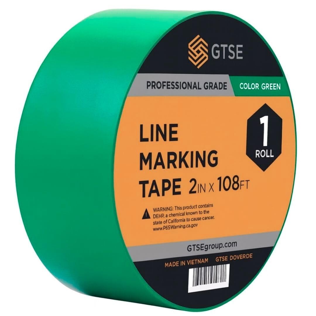 GTSE 2 inch x 108 ft Green PVC Vinyl Floor Tape, Safety Marking Tape, 6 mil Thick, Suitable for Dance Floors, Gyms, Warehouses, Sports Facilities