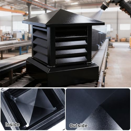 Cone Top Chimney Cap with Louvered Screen - 11.8"x11.8" Square Rain Cover for Fireplace & Wood Stove, Flue Vent Guard, Durable Outdoor Protection