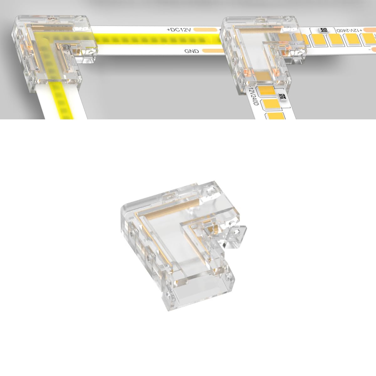TOKERU LED Strip Connector, 20 Pack, 8mm, 2-Pin (L -Shaped (COB/SMD), 10mm), Transparent