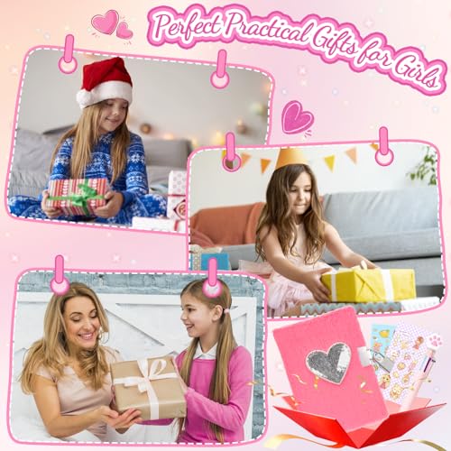 Image of Heart Diary with Lock, Gift for 8 9 10 Year Old Girl, Secret Diary Journal Notebook with Multicolored Pen, Stickers, Practical Gift for Birthday Easter