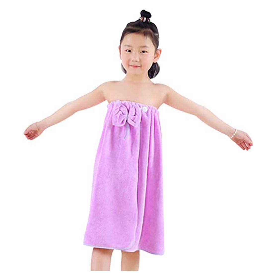 Verve Jelly Toddler Kids Girls Solid Color Spa Bath Towel Wrap Soft Bath Towel Nightgown Tube Dress Robe