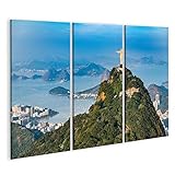 Montée sur panneau en bois Tableau Tableaux sur toile Vue aérienne de Rio De Janeiro. Montagne du Corcovado avec la statue du Christ Rédempteur surplombant le paysage de Rio De Janeiro. Photographié depuis un hélicopt