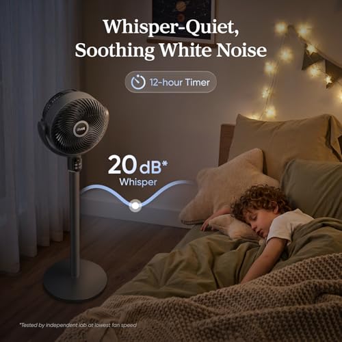 Image of LEVOIT Standing Fan for Bedroom, 90 Oscillating Pedestal Fan, 20dB Quiet for Sleep, 1024 CFM Airflow, Smart Floor Fan with Dust Cover, 5 Speeds 3 Modes, DC Motor, 12H Timer, for Home, Room, Grey