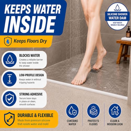 Image of Collapsible Shower Threshold Water Dam, Shower Door Water Dam Barrier, Dry and Wet Separation Door Dam Water Stopper Kitchen Shower Threshold Silicon Water Blocker(67Inch)