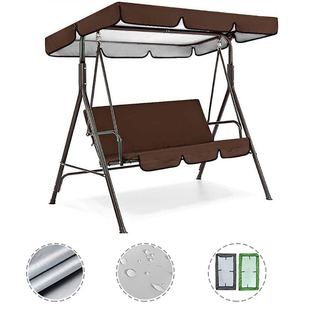 Copertura di ricambio per dondolo, cubierta toldo para columpio a 2-3 posti, tettuccio impermeabile per giardino, terrazzo, patio, sedia a dondolo(Brown,190x132x15cm)