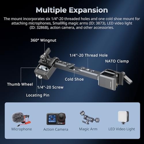 Image of SMALLRIG Adjustable Camera Monitor Mount with Quick Release NATO Clamp, Cold Shoe Mount, Anti-Twist Design for DJI RS 2 / RSC 2 / RS 3 / RS 3 Pro /RS 3 Mini /RS 4 Mini - 5337 | Anti-Twist Design for DJI RS 4 Mini /RS 2 / RSC 2 / RS 3 / RS 3 Pro /RS 3 Mini