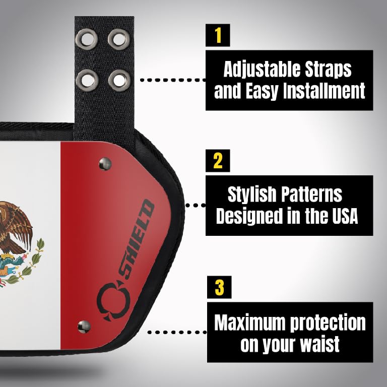 O Shield Mexican Flag Football Back Plate, Lower Back Pads for Football Players, Rear Protector, Youth Fit