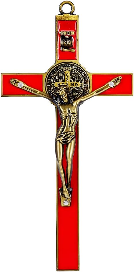 HOBBIESAY 1PCS 7.63 * 3.85 Inch Crucifix Wall Cross Jesus Christ Wall Home Decor Red Metal Slender Crosses Antique Silver Crucifix Cross Crucifixion Christ Wound for Meditation
