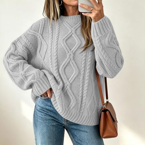 Women's Cable Knit Sweater Fall Oversized Chunky Knit Pullover Daily Wear - image 3