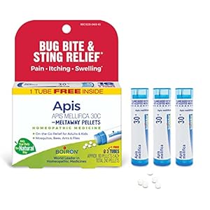 Boiron Apis Mellifica 30C Homeopathic Medince for Relief from Pain, Itching, and Swelling of Bug Bites or Stings – 3 Count (240 Pellets)