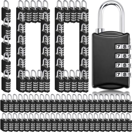 Therwen 100 Pcs 4 Digit Combination Lock Small Combo Locks Keyless Outdoor Waterproof Padlock Luggage Number Locks for Traveling Toolbox Gym Door Locker Suitcases Fence Cabinet, Black