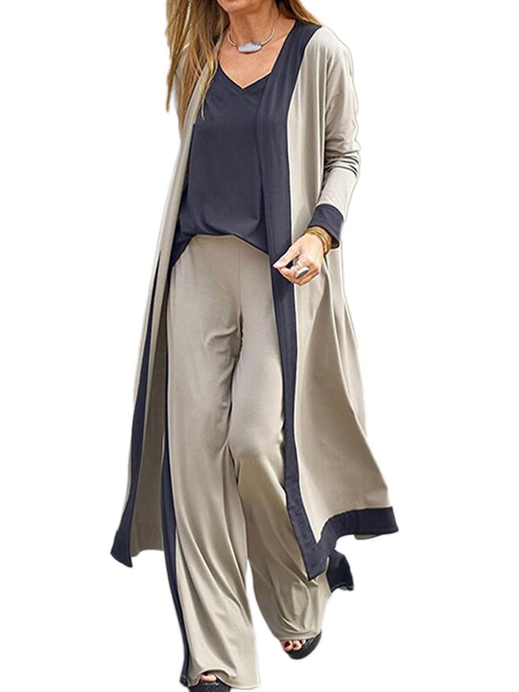shownicer Pantalone da Donna Completo 3 Pezzi Lunga Cardigan e Casual Vita Alta Gamba Larga Pantaloni e Senza ManicheTop Ampio Outfit