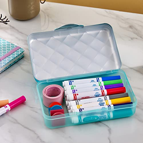 Image of It's Academic Metallic Pencil Case Box, Hard Plastic, Stylish Quilted-Pattern Lid, Blue