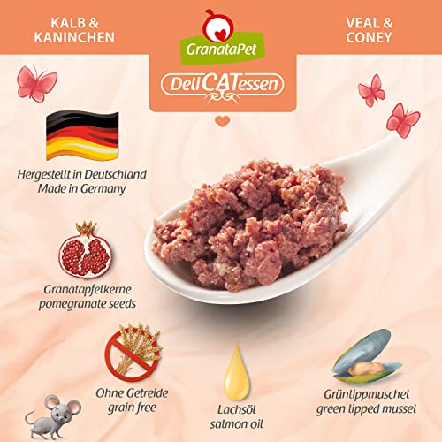 GranataPet Delicatessen Kalb & Kaninchen, 6 x 800 g, Nassfutter für Katzen, Katzenfutter für Feinschmecker, Futter ohne Getreide & ohne Zuckerzusätze