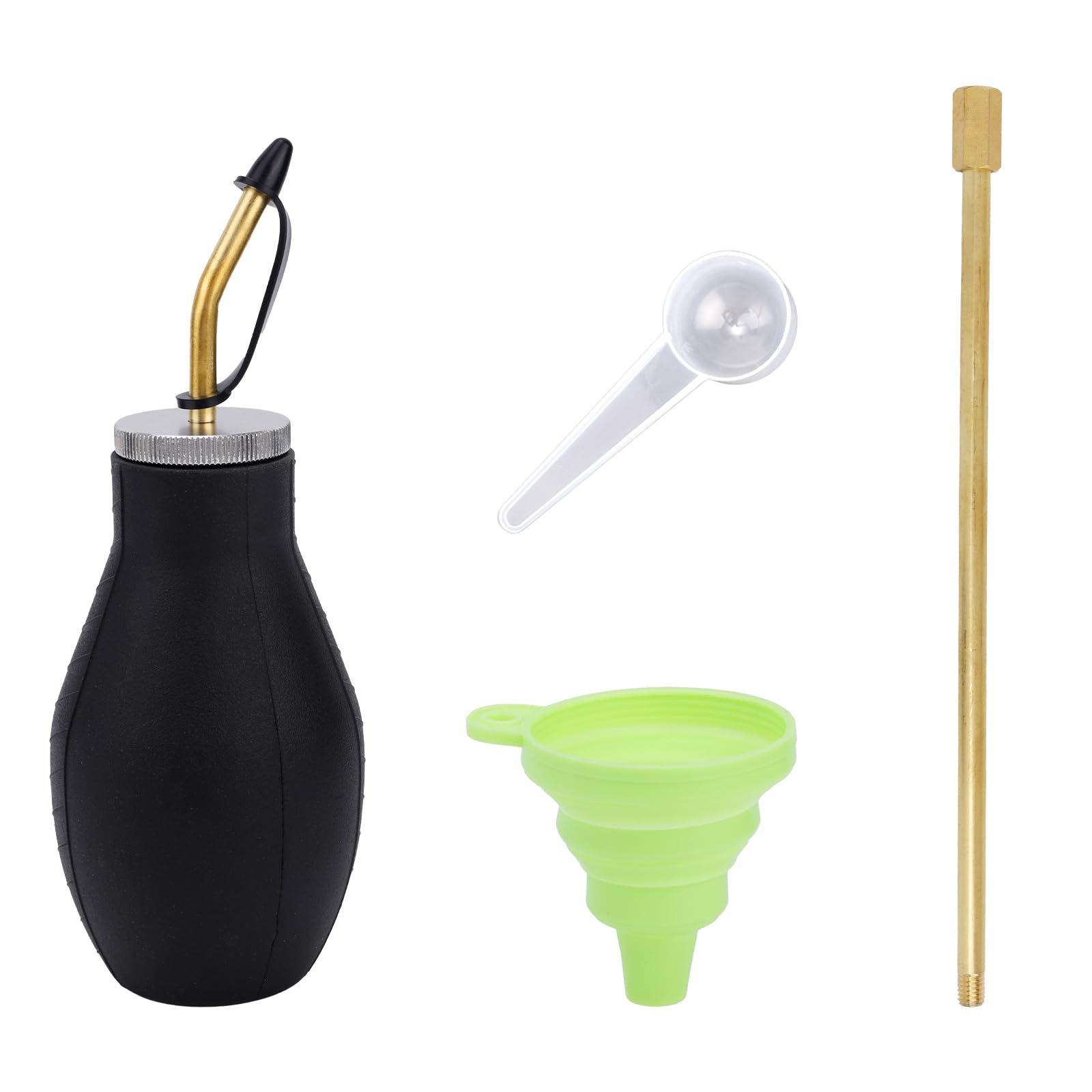 Diatomaceous Earth Duster Kit, Sprayer Dust Bulb Control Applicator Spreader Bottle with Replaceable Long Metal Tube Collapsible Silicone Funnel & Scoop for Garden Organic Food Agricultural Supplies