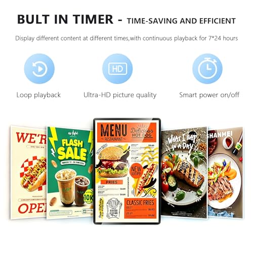 Image of Digital Signage Player Screen, Non-Touch Full-Color LCD Display Board for Retail Store Advertising, 24 /7 Smart Automation Power & Brightness Control, Multi-Zone Split Playback 13.3in