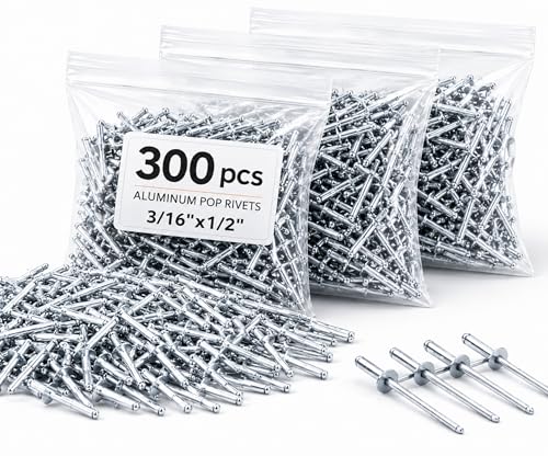 Image of 300PCS Large Flange Aluminum Pop Rivets 3 /16 inch x 1 /2 inch Big Head Steel Mandrel Dome Body Blind Clenches Set for Sheet Steel Duct Work Aluminum Boat Clenches Long Pop Rivets