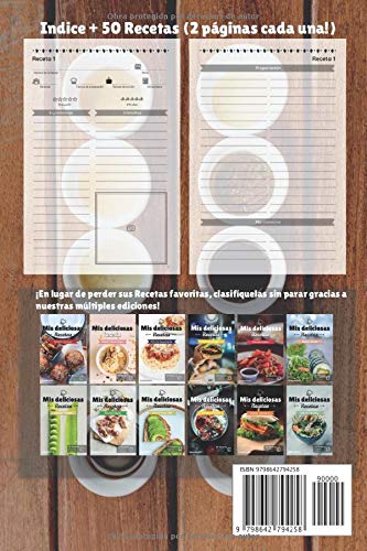 Miniatura 2 de Mis deliciosas Recetas - Edición Salsa Libro de recetas para ser completado y personalizado 50 recetas 2 páginas cada una (Spanish Edition)