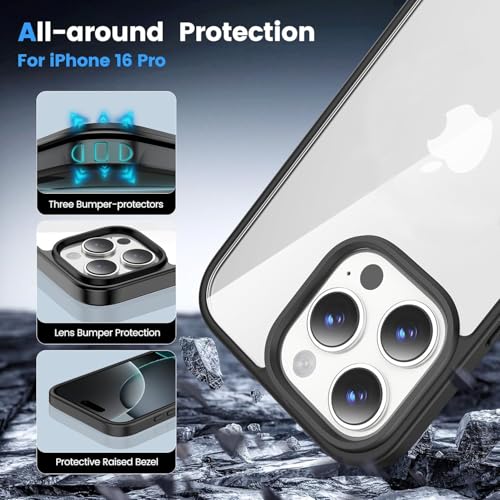 Image of EGOTUDE Case for iPhone 16 Pro, Polycarbonate Hard Back Transparent Cover, Anti-Yellowing