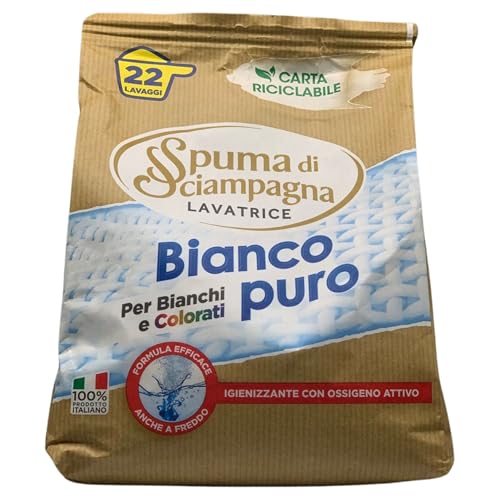 Busta Detersivo Lavatrice BIANCO PURO Polvere, Per Bianchi e Colorati. Formula Arricchita Con Ossigeno Attivo, Lascia Il Tuo Bucato Pulito e Igienizzato 990g (Busta)