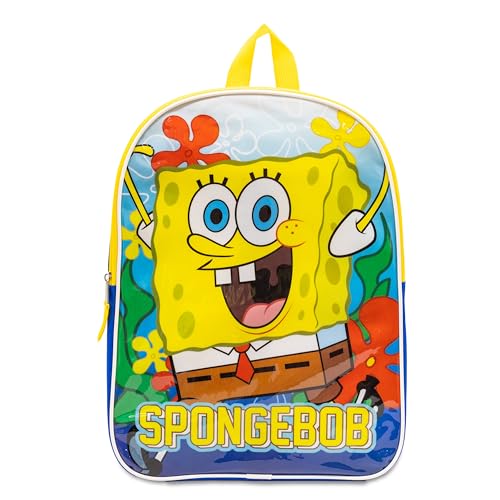 Nickelodeon Mochila infantil Bob Esponja para meninos – Mochila infantil com alças acolchoadas e compartimento com zíper – Mochila pré-escolar confortável – 38 cm