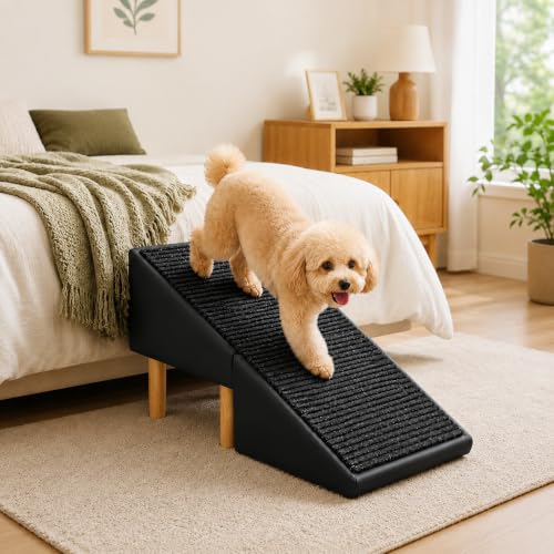Image of 2-in-1 Foldable Ottoman Dog Ramp for Couch,Convertible Folding Dog Stairs for Couch and Bed,Non-Slip Wooden Pet Stairs for Puppy Senior Injured Dogs(Black)