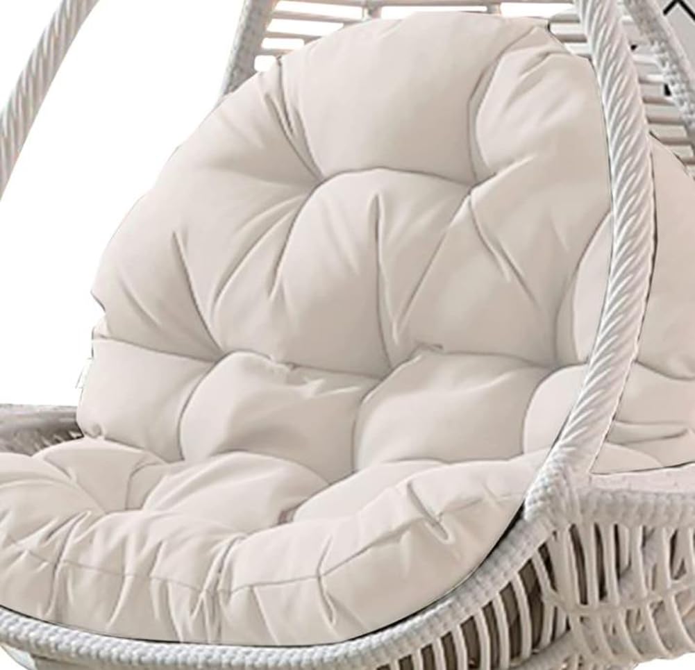 Bjird hangstoelkussen, kussens voor polyrotan en rotan hangschommel, zitkussen voor hangmand, rond kussen, rugkussen, binnen en buiten, beige eco-linnen