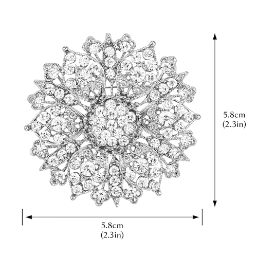 Image of Flower-shape Statement Brooch Pin Crystal Rhinestone Broach for Women