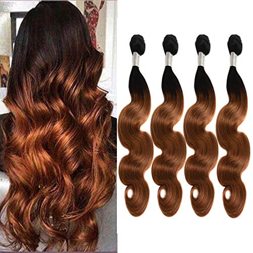 Fengde Hair 7A Ombre Brazilian Body Wave Virgin Hair 4 Bundles100% Unprocessed Human Hair Extensions(16161818,1B/30)
