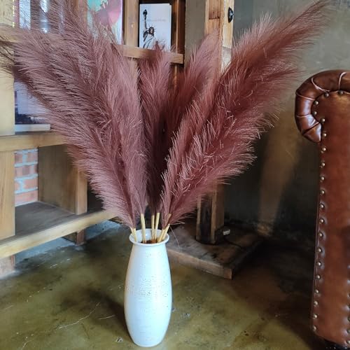 Pampas Grass Decor Tall,Large Pampas Floral Fluffy,Long Feather Flowers for Boho Wedding Arangement Bedroom Living Room Decorations (brown