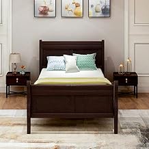 Wood Bed Frame Twin, Wooden Twin Bed Frame with Headboard and Footboard, Platform Bedframe for Kids Teens Adult, No Box Spring Needed, Espresso