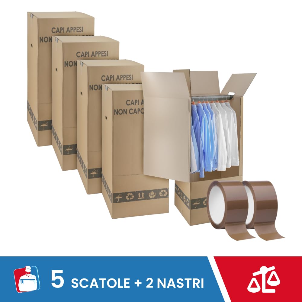 4 Scatole Trasloco Porta Abiti Con Appendino - 50x60x112 Cm + Nastro Adesivo Omaggio - Foto 8