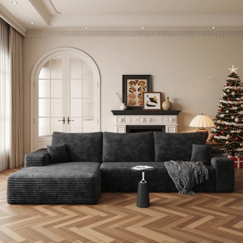 Image of Boneless Couch, Modular Sectional Couches for Living Room, U-Shaped Cloud Couch Sofa with Deep Seat, Fluffy Corduroy Upholstered Corner Sofa