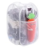 Strong Mesh Pop-up Laundry Hamper, Quality Laundry Basket with Durable Handles Solid Bottom High Carbon Steel Frame, Easy to Open and Fold Flat for Storage (White)