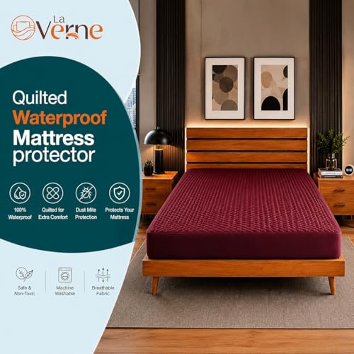 Image of La Verne 100% Waterproof Cotton Quilted Mattress Protector King Size Breathable 78 x 72 Inches | Breathable and Hypoallergenic Ultra Soft Fitted Bed Protector Cover
