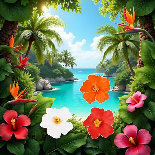 3Pcs Tricolor Clips de Flores Hawaianas para el Cabello para Mujeres Plumeria Hibisco Clip de Pelo Flor Artificial de 3.5 Pulgadas para Vacaciones, Fiesta en la Playa y Broches miniatura 6