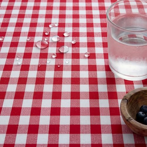 svet Tischdecke – Fleckenabweisend mit extra weichem Stoffgefühl, Runder Tisch, wasserdichte Baumwolle, Durchmesser 140 cm (Vichy-Karo Rot) – Ansicht 3