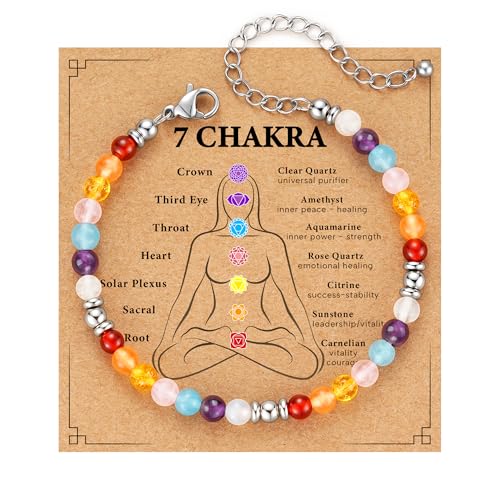 Image of Zocomi Natural Healing Crystal Bracelet for Women, Anxiety Relief Triple Protection 7 Chakras Jewelry Gift for Friends Daughter Mom