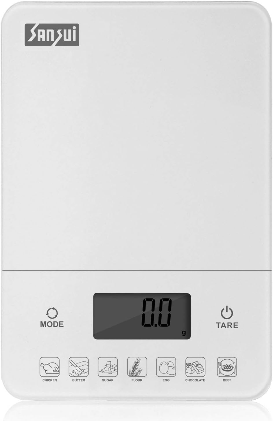 Sansui Digital Kitchen Scale with 7 Nutrition Modes & Food Weight Machine for Health, Fitness, Home Baking & Cooking, (10 kg, White)