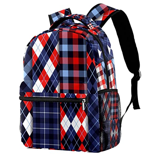 SJOAOAA Argyle und Tartan Plaid Rucksäcke Jungen Mädchen Schule Büchertasche Reisen Wandern Camping Tagesrucksack Rucksack