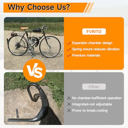 Image of FVRITO Motorized Bike Expansion Chamber Exhaust Pipe Muffler Adjustable Kit Compatible with YD100 BT100 Zeda80 YZ80 49cc 50cc 66cc 80cc 2-Stroke Engines Gas Motorized Bicycle Motor Bike with Springs